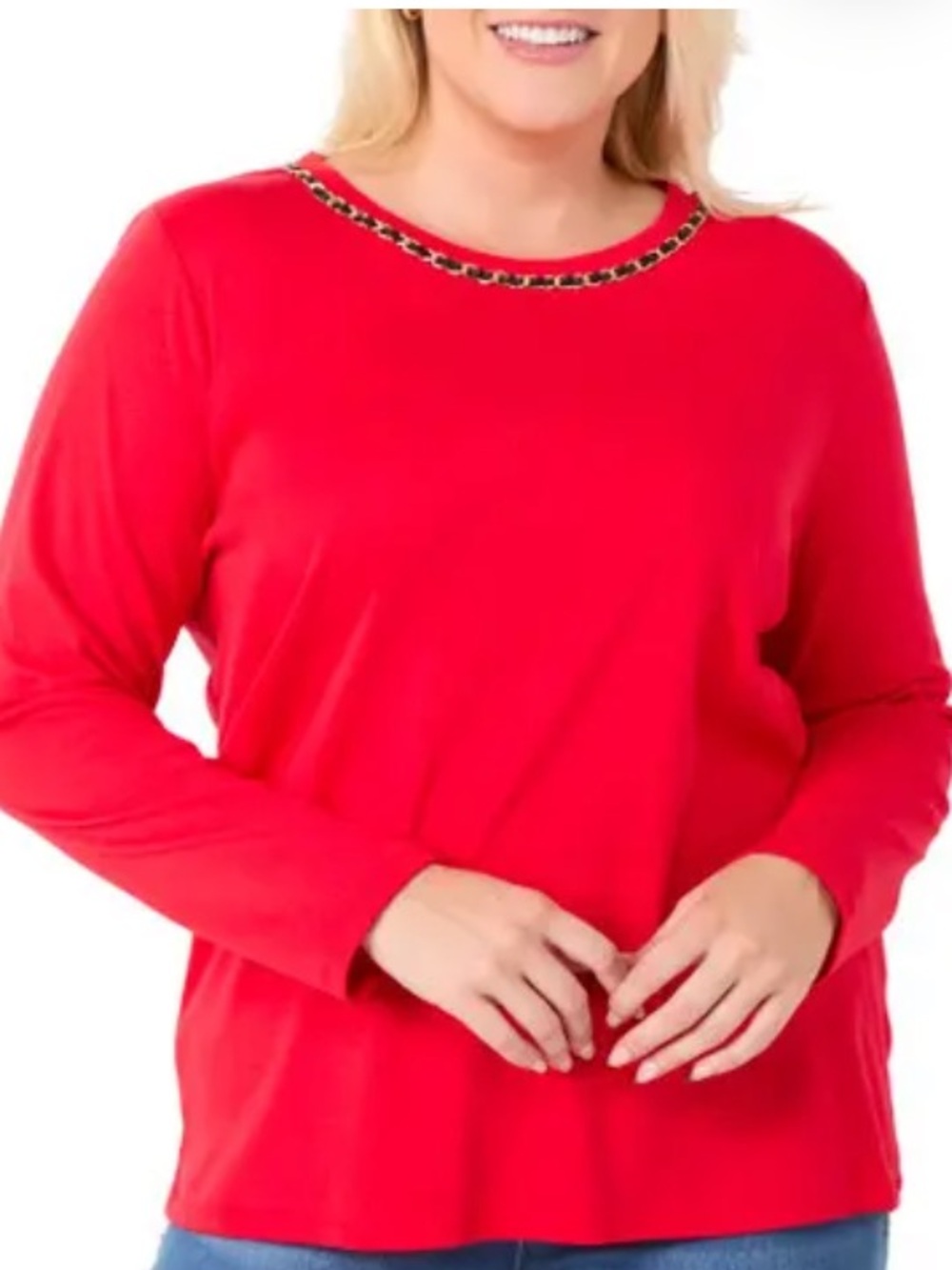 NWT Rafaella Chain-Trim Crewneck Sweater Red Size 1X